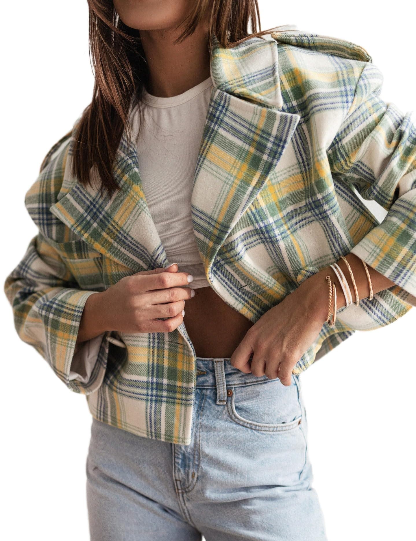 Wool Plaid Blazers for Women